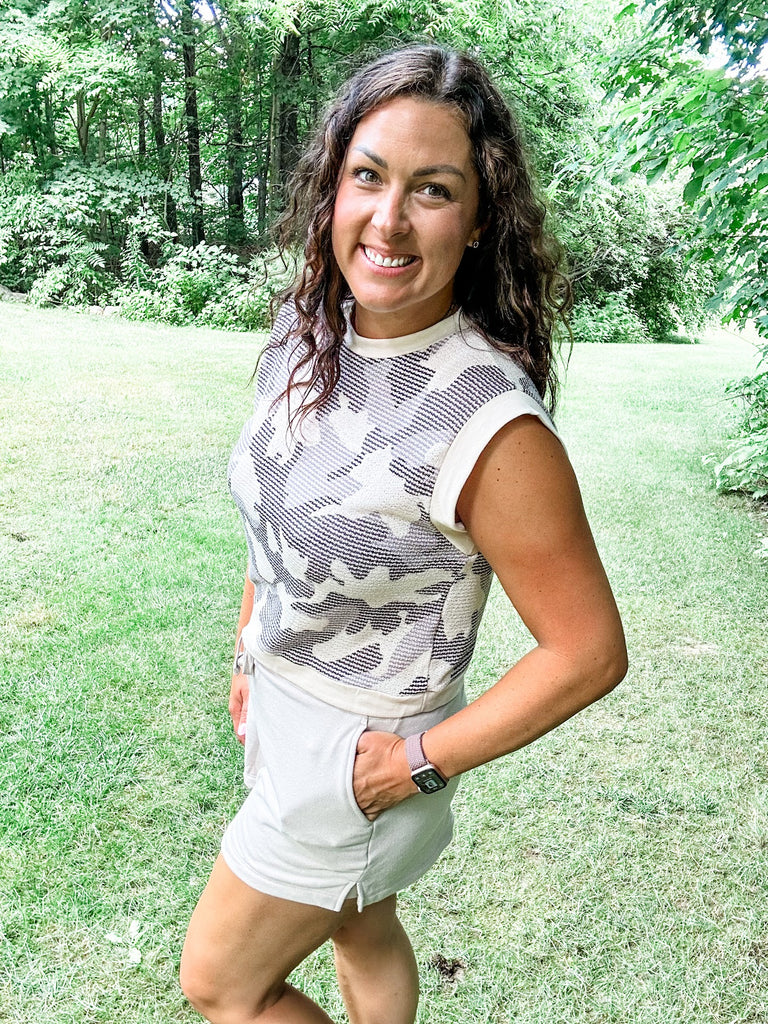 Camo Contrast French Terry Top (S-3XL)-120 Sleeveless-KORI-Hello Friends Boutique-Woman's Fashion Boutique Located in Traverse City, MI