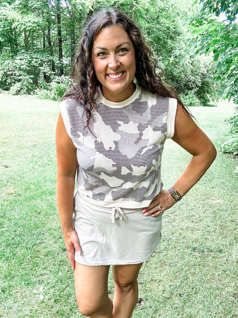 Camo Contrast French Terry Top (S-3XL)-120 Sleeveless-KORI-Hello Friends Boutique-Woman's Fashion Boutique Located in Traverse City, MI