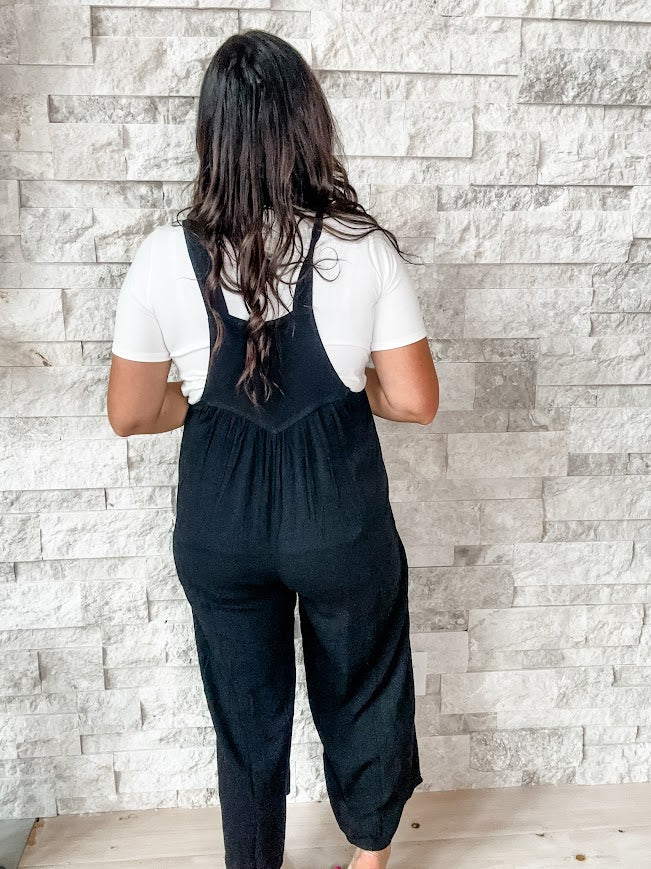 Throw It Back Jumpsuit in Black (S-2XL)-190 Rompers/Jumpsuits-KORI-Hello Friends Boutique-Woman's Fashion Boutique Located in Traverse City, MI