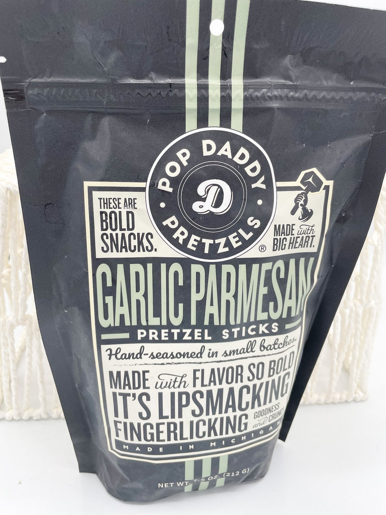 Pop Daddy Garlic Parmesan Pretzel Sticks 7.5 OZ-300 Treats/Gift-COW CRACK WHOLESALE-Hello Friends Boutique-Woman's Fashion Boutique Located in Traverse City, MI