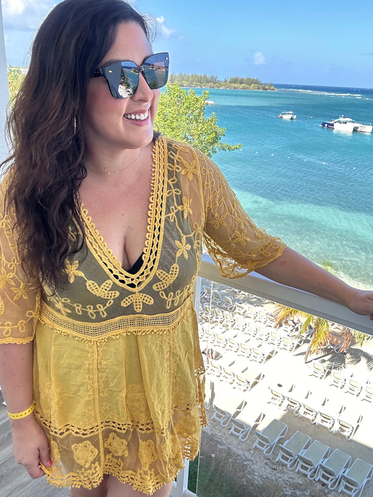 Came With A Warning Cover Up in Mango Yellow (S/M-2XL/3XL)-100 Short Sleeve-White Birch-Hello Friends Boutique-Woman's Fashion Boutique Located in Traverse City, MI