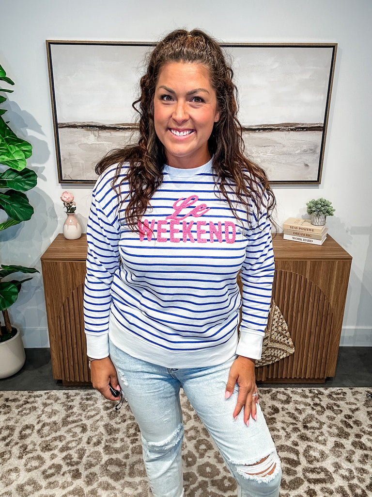 Le Weekend Lightweight Sweatshirt (M-XL)-130 Graphic Tees-Shiraleah-Hello Friends Boutique-Woman's Fashion Boutique Located in Traverse City, MI