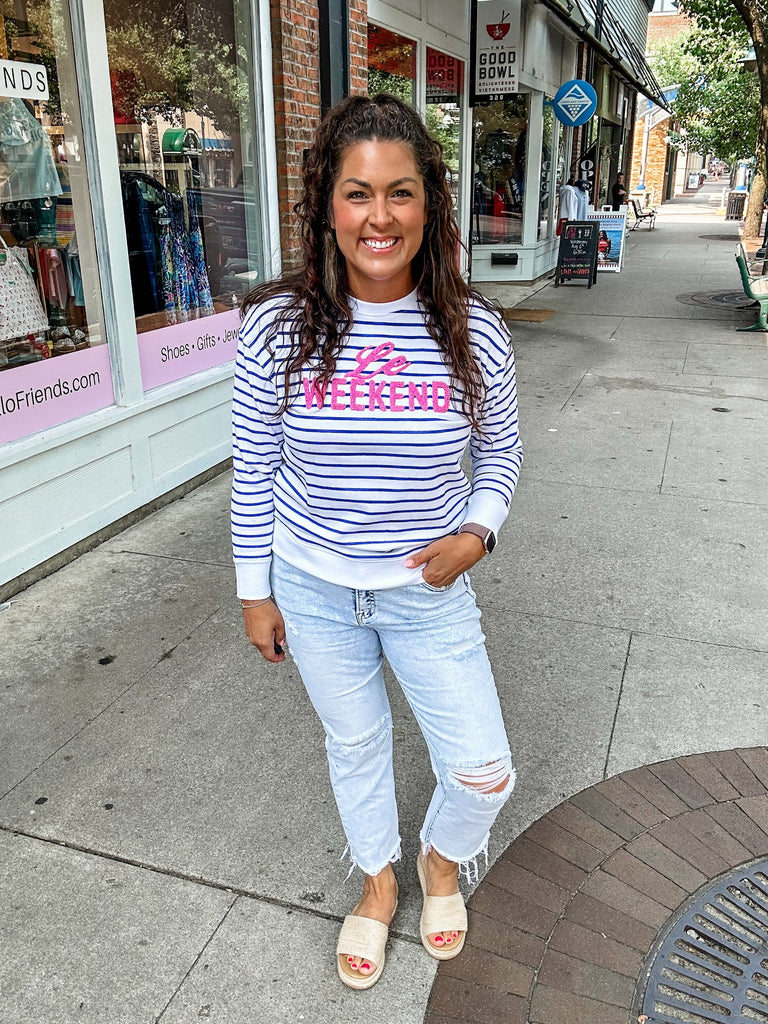 Le Weekend Lightweight Sweatshirt (M-XL)-130 Graphic Tees-Shiraleah-Hello Friends Boutique-Woman's Fashion Boutique Located in Traverse City, MI