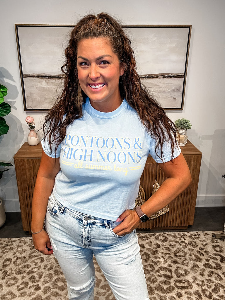Pontoons & High Noons Crop Tee (S-2XL)-130 Graphic Tees-Poppy & Pine-Hello Friends Boutique-Woman's Fashion Boutique Located in Traverse City, MI