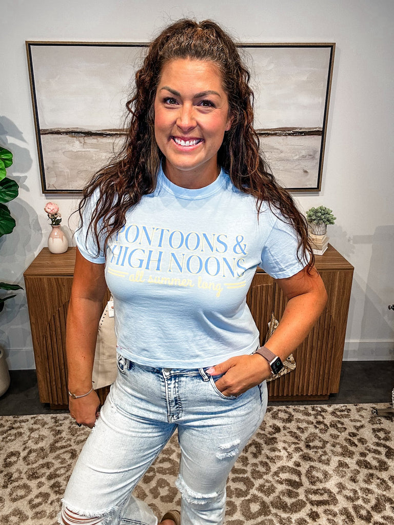 Pontoons & High Noons Crop Tee (S-2XL)-130 Graphic Tees-Poppy & Pine-Hello Friends Boutique-Woman's Fashion Boutique Located in Traverse City, MI