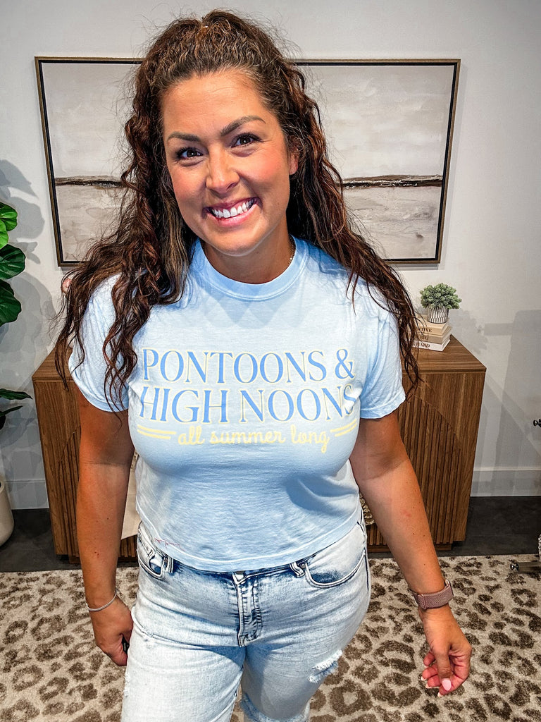 Pontoons & High Noons Crop Tee (S-2XL)-130 Graphic Tees-Poppy & Pine-Hello Friends Boutique-Woman's Fashion Boutique Located in Traverse City, MI