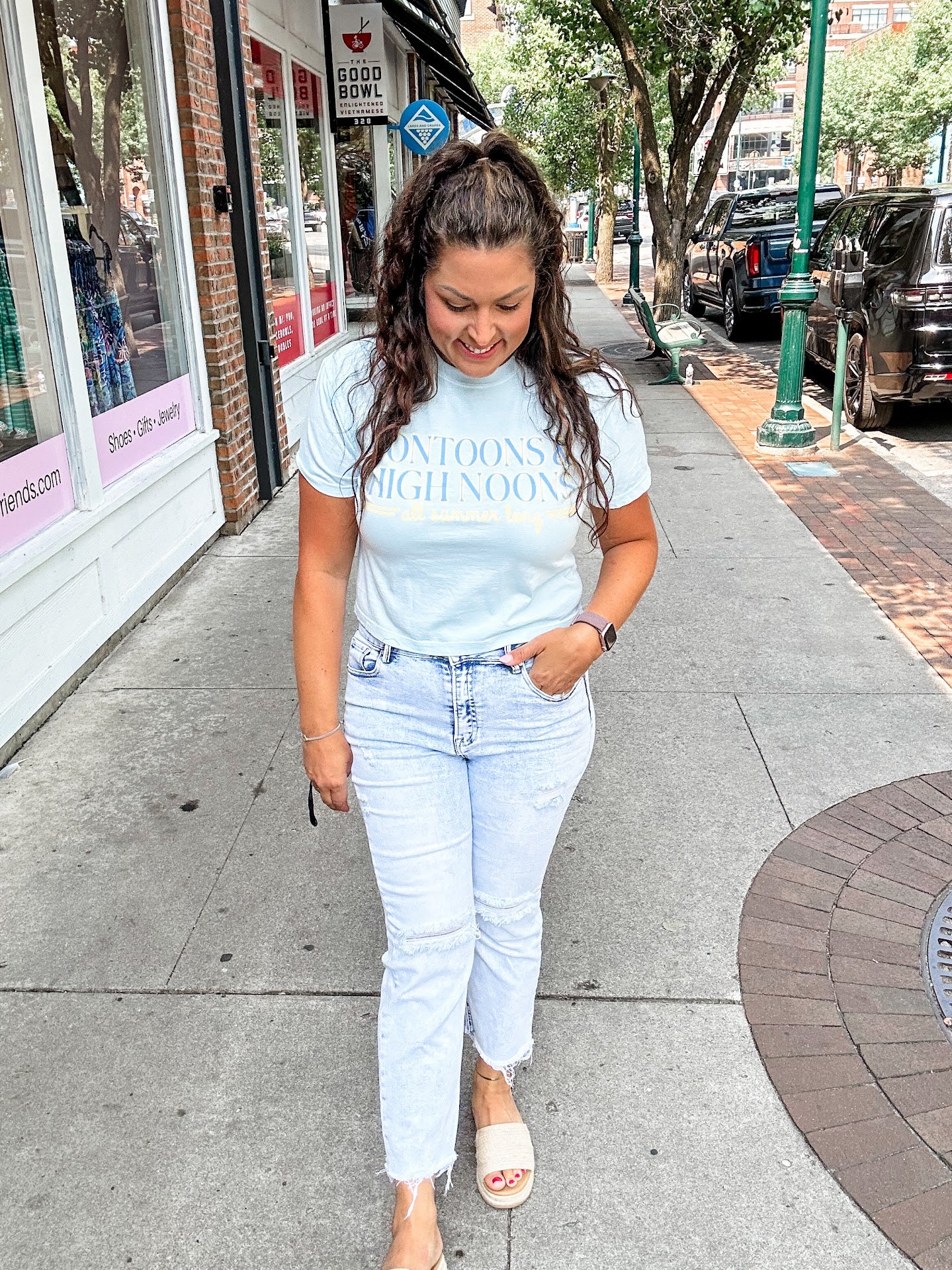 Pontoons & High Noons Crop Tee (S-2XL)-130 Graphic Tees-Poppy & Pine-Hello Friends Boutique-Woman's Fashion Boutique Located in Traverse City, MI
