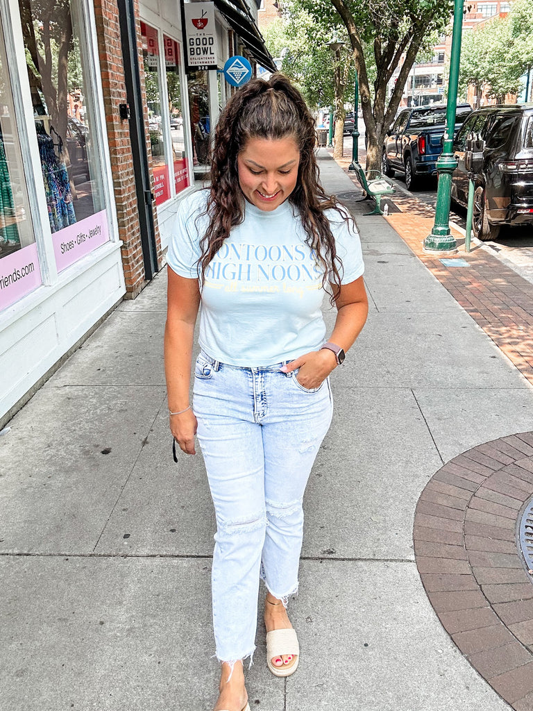 Pontoons & High Noons Crop Tee (S-2XL)-130 Graphic Tees-Poppy & Pine-Hello Friends Boutique-Woman's Fashion Boutique Located in Traverse City, MI