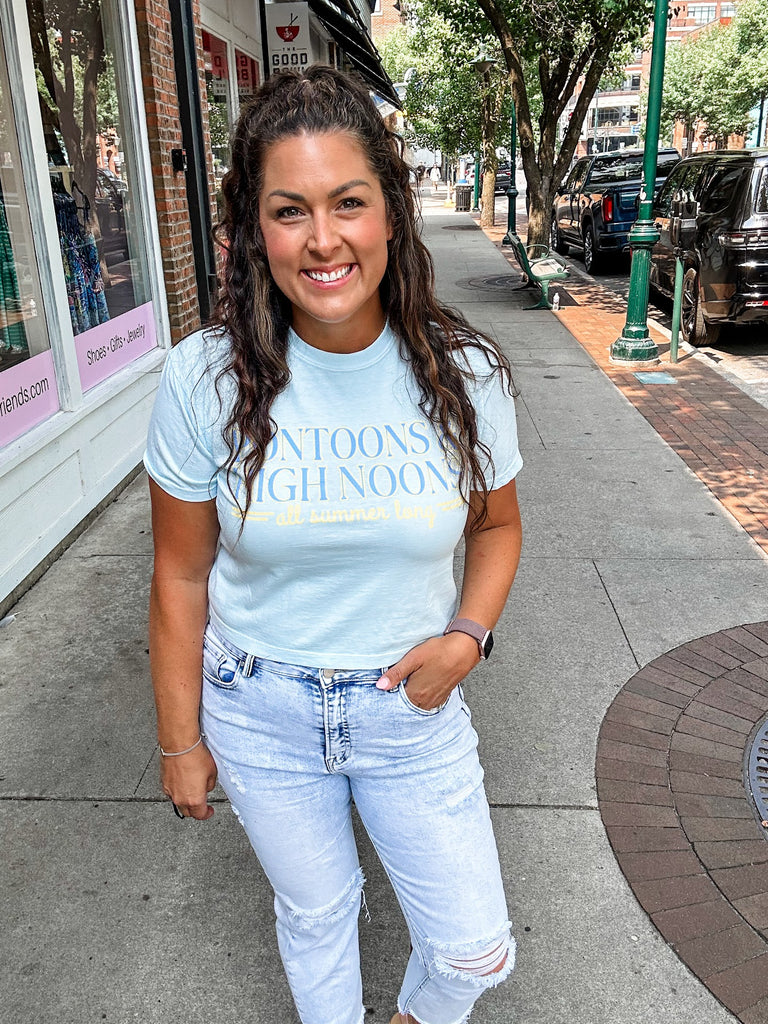 Pontoons & High Noons Crop Tee (S-2XL)-130 Graphic Tees-Poppy & Pine-Hello Friends Boutique-Woman's Fashion Boutique Located in Traverse City, MI