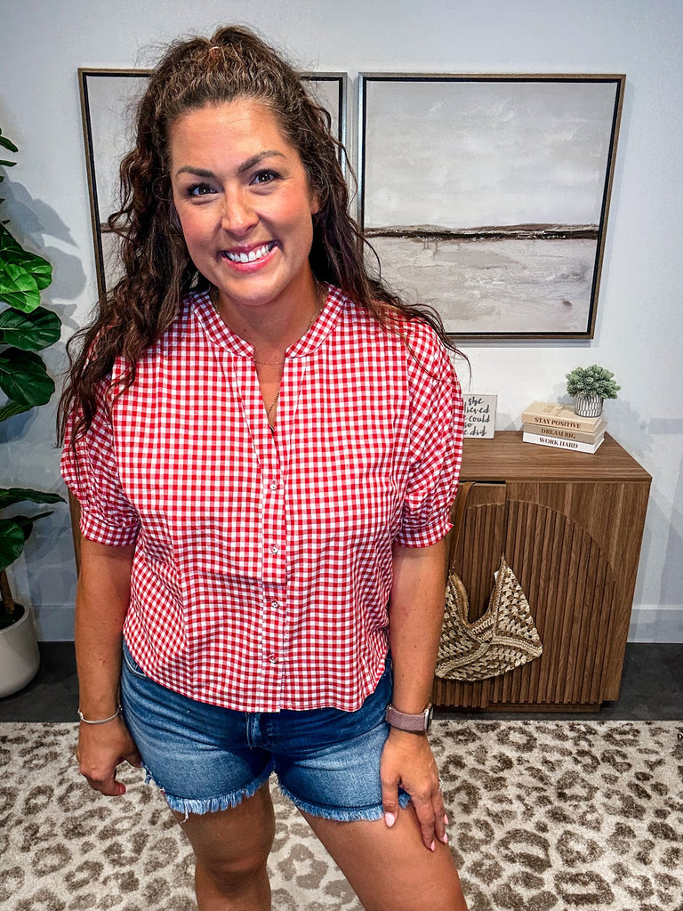The Picnic Breeze Button-Up Blouse (S-L)-100 Short Sleeve-Allie & Rose-Hello Friends Boutique-Woman's Fashion Boutique Located in Traverse City, MI