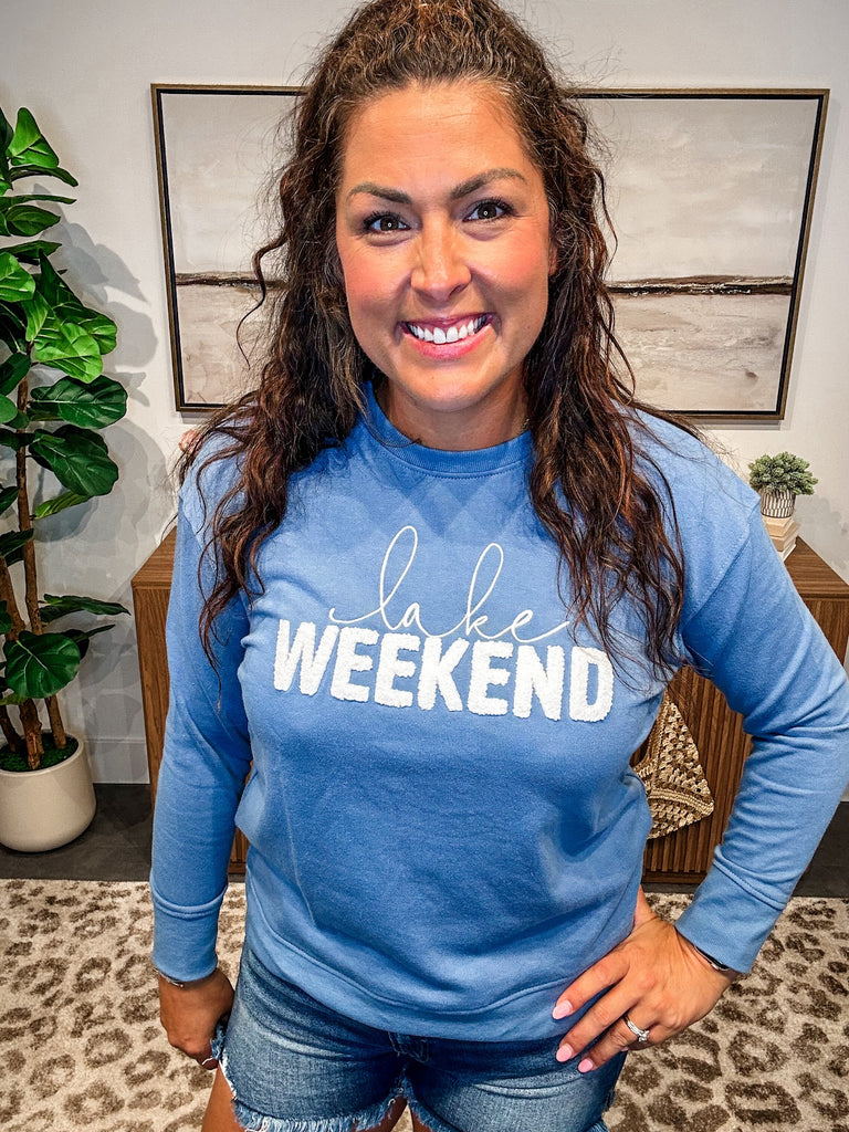 Lake Weekend Classic Sweatshirt-130 Graphic Tees-Shiraleah-Hello Friends Boutique-Woman's Fashion Boutique Located in Traverse City, MI