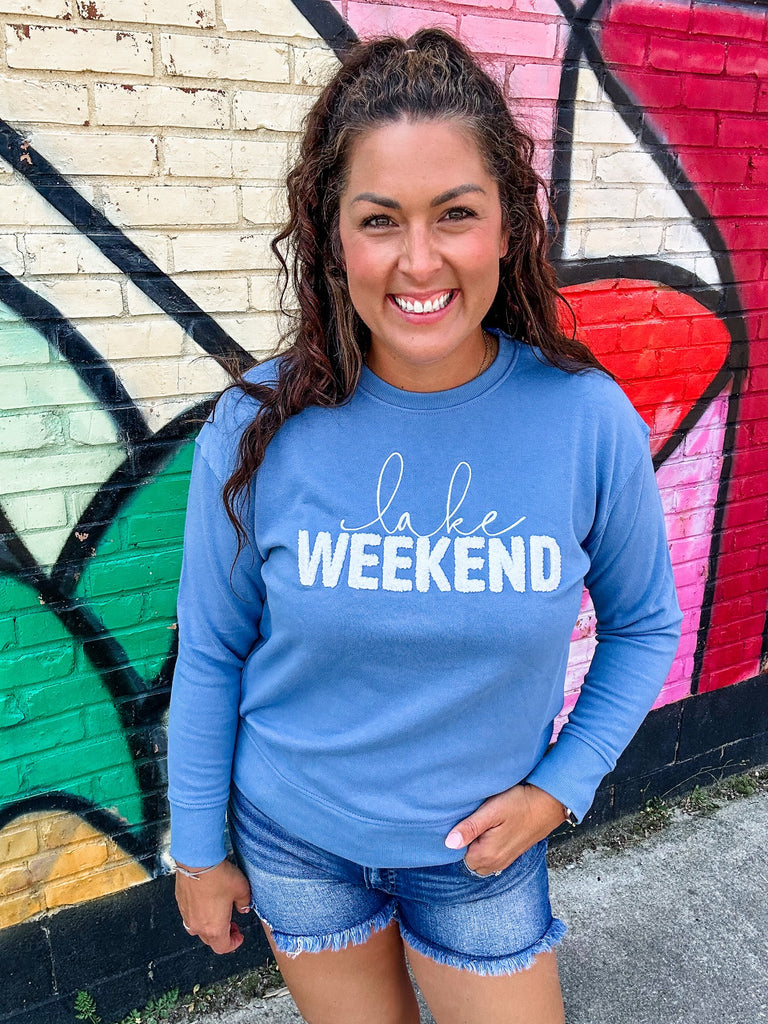 Lake Weekend Classic Sweatshirt-130 Graphic Tees-Shiraleah-Hello Friends Boutique-Woman's Fashion Boutique Located in Traverse City, MI