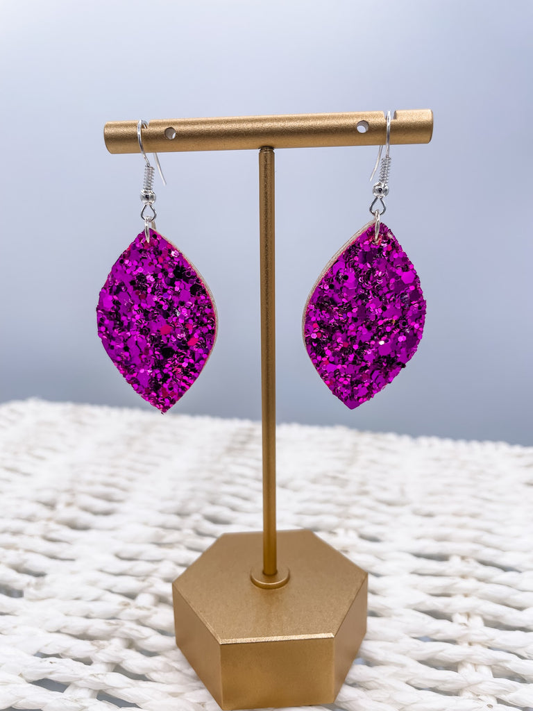 Pink Pears Earrings in Dark Pink Glitter-240 Jewelry-TLD Designs-Hello Friends Boutique-Woman's Fashion Boutique Located in Traverse City, MI