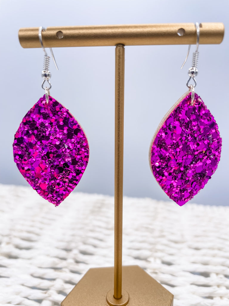 Pink Pears Earrings in Dark Pink Glitter-240 Jewelry-TLD Designs-Hello Friends Boutique-Woman's Fashion Boutique Located in Traverse City, MI