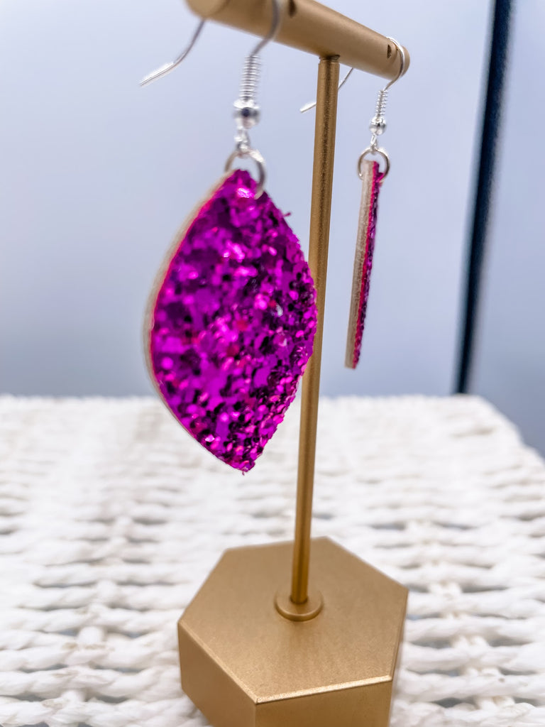 Pink Pears Earrings in Dark Pink Glitter-240 Jewelry-TLD Designs-Hello Friends Boutique-Woman's Fashion Boutique Located in Traverse City, MI