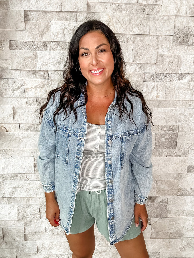 Endless Getaway Shacket in Acid Light Wash (S-XL)-170 Jackets-RISEN-Hello Friends Boutique-Woman's Fashion Boutique Located in Traverse City, MI