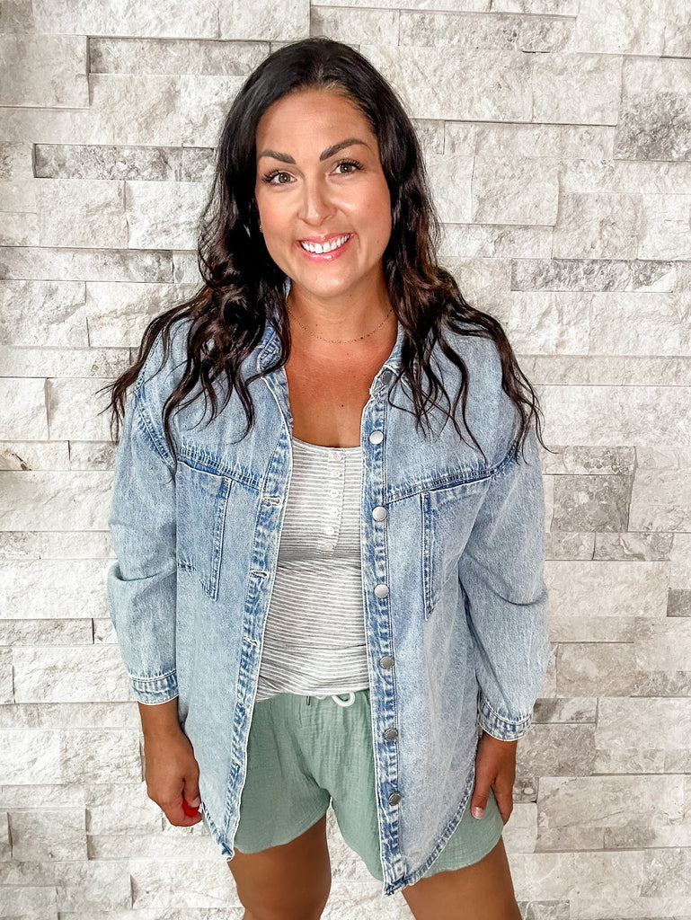 Endless Getaway Shacket in Acid Light Wash (S-XL)-170 Jackets-RISEN-Hello Friends Boutique-Woman's Fashion Boutique Located in Traverse City, MI