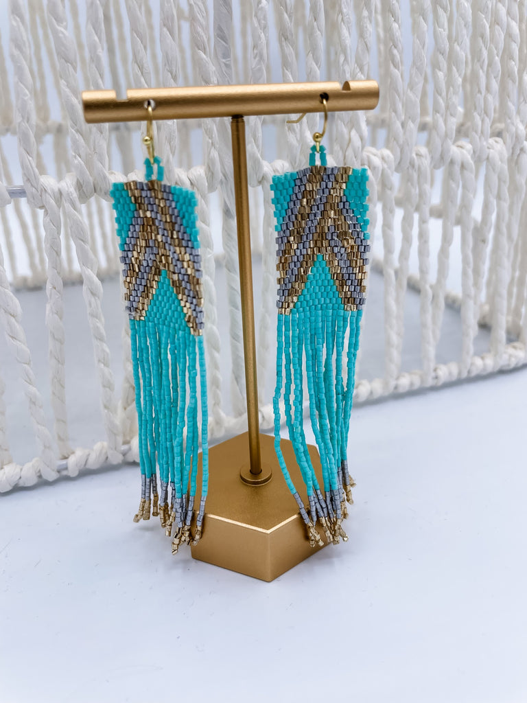 Boho Beaded Fringe Dangle Earrings in Teal-240 Jewelry-ANARCHY STREET-Hello Friends Boutique-Woman's Fashion Boutique Located in Traverse City, MI