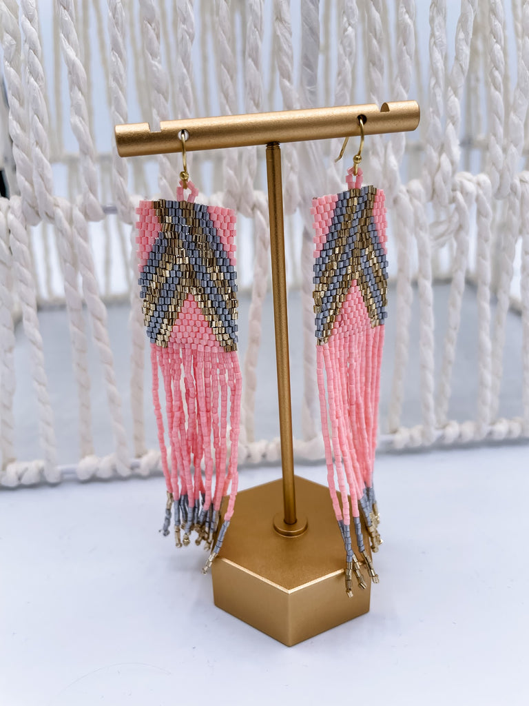 Boho Beaded Fringe Dangle Earrings in Pink-240 Jewelry-ANARCHY STREET-Hello Friends Boutique-Woman's Fashion Boutique Located in Traverse City, MI