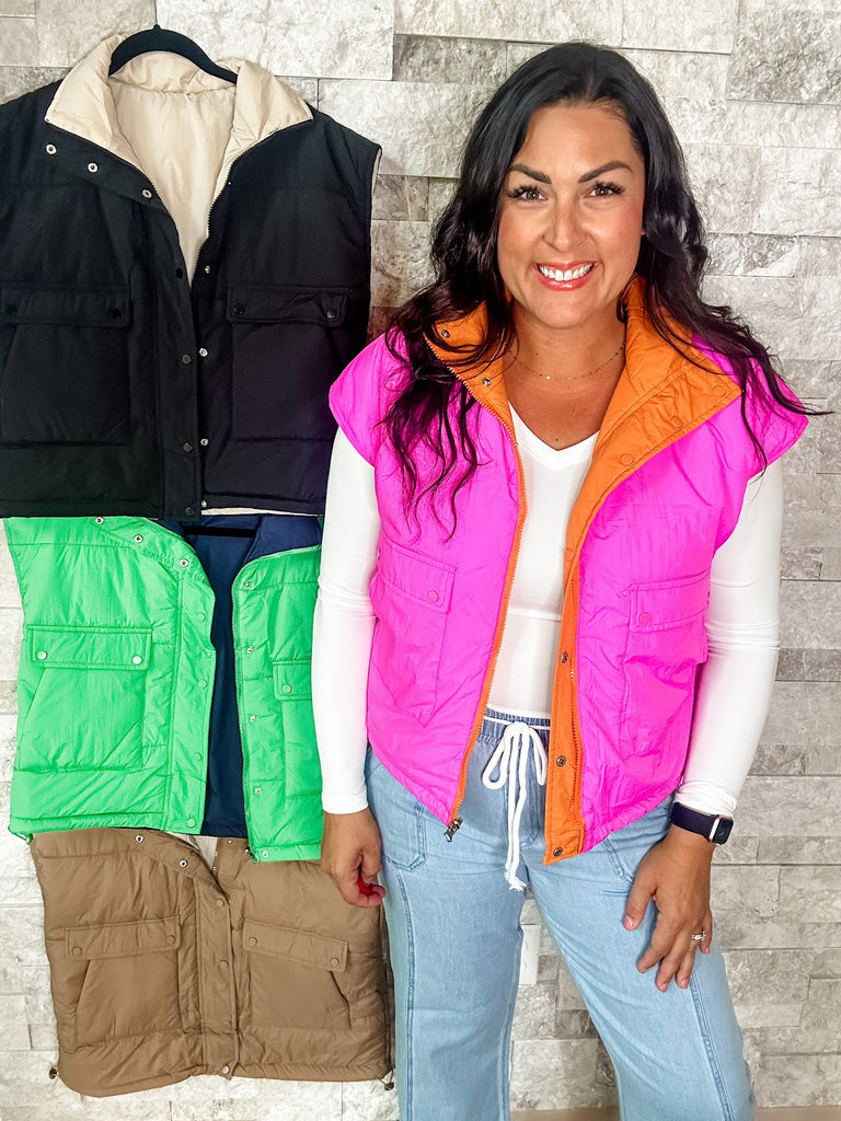 Maddox Reversible Puffer Vest - Blakeley(S-3XL)-170 Jackets-BLAKELEY-Hello Friends Boutique-Woman's Fashion Boutique Located in Traverse City, MI