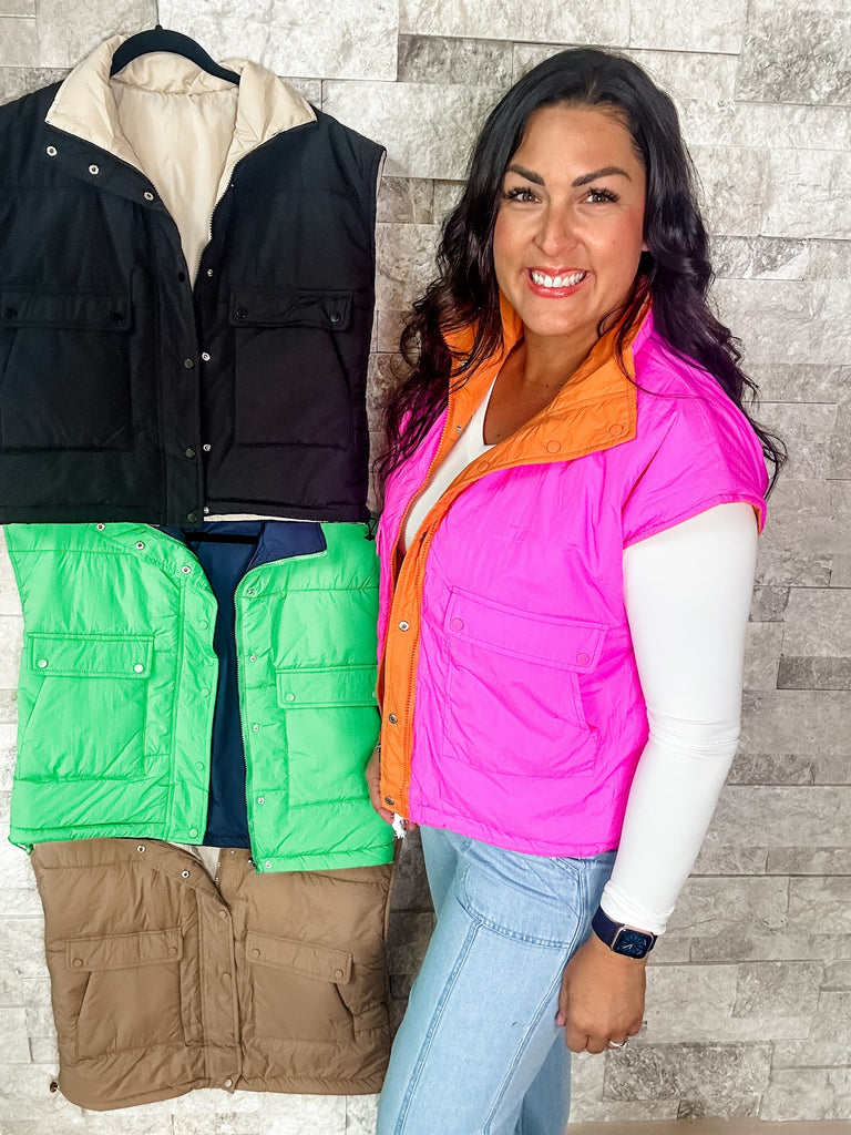 Maddox Reversible Puffer Vest - Blakeley(S-3XL)-170 Jackets-BLAKELEY-Hello Friends Boutique-Woman's Fashion Boutique Located in Traverse City, MI