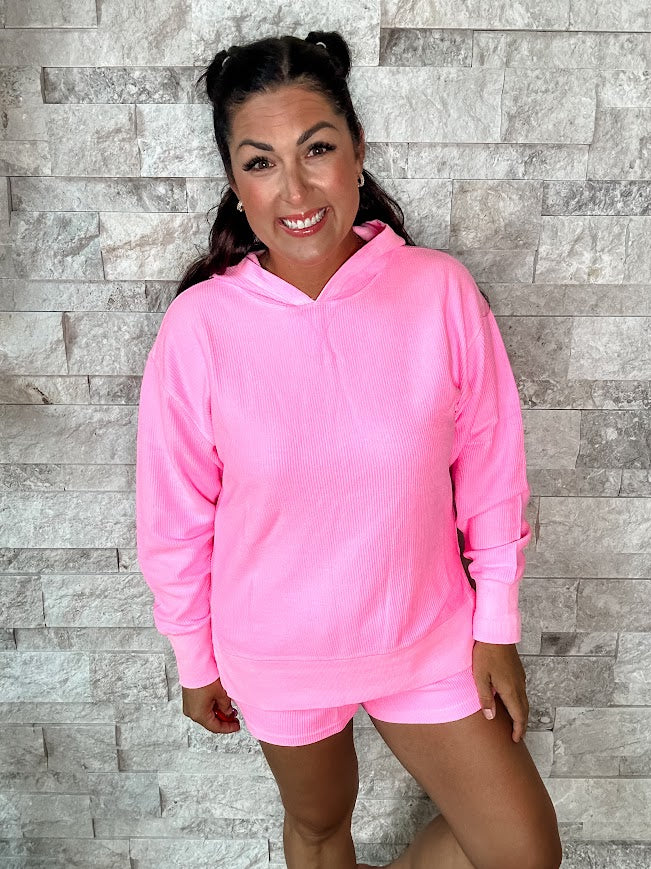 Moon Ryder Corded Hoodie in Pink (S-2XL)-150 Sweatshirts/Hoodies-Moon Ryder-Hello Friends Boutique-Woman's Fashion Boutique Located in Traverse City, MI