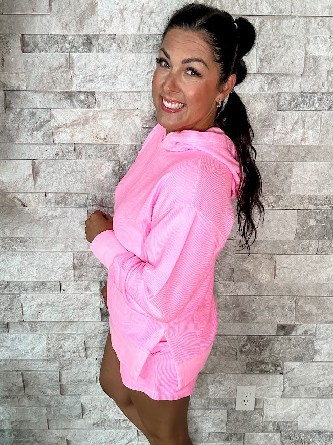 Moon Ryder Corded Hoodie in Pink (S-2XL)-150 Sweatshirts/Hoodies-Moon Ryder-Hello Friends Boutique-Woman's Fashion Boutique Located in Traverse City, MI