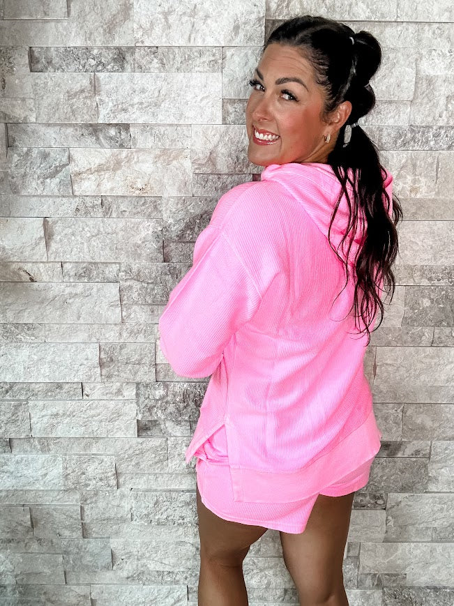 Moon Ryder Corded Hoodie in Pink (S-2XL)-150 Sweatshirts/Hoodies-Moon Ryder-Hello Friends Boutique-Woman's Fashion Boutique Located in Traverse City, MI