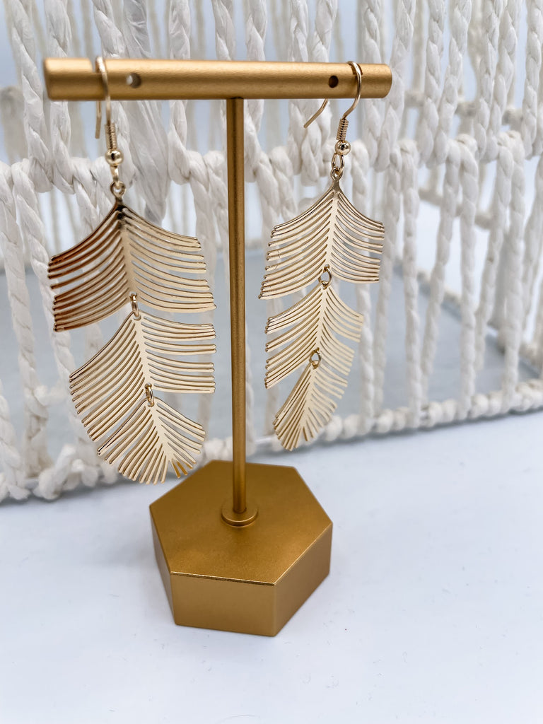 Pine Leaf Drop Earrings in Gold-240 Jewelry-ANARCHY STREET-Hello Friends Boutique-Woman's Fashion Boutique Located in Traverse City, MI