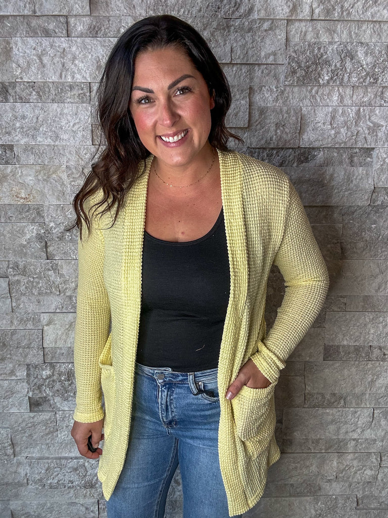 The Lola Cardigan in Pastel Yellow (OS-Plus)-160 Cardigans/Kimonos-Blakeley-Hello Friends Boutique-Woman's Fashion Boutique Located in Traverse City, MI