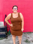 Rory Ribbed Jumper Dress in Chocolate (S-3XL)-180 Dresses-Jess Lea Wholesale-Hello Friends Boutique-Woman's Fashion Boutique Located in Traverse City, MI