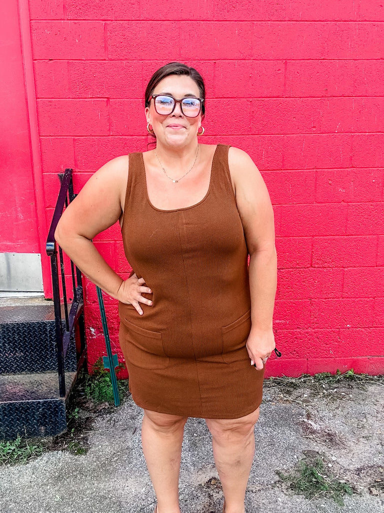 Rory Ribbed Jumper Dress in Chocolate (S-3XL)-180 Dresses-Jess Lea Wholesale-Hello Friends Boutique-Woman's Fashion Boutique Located in Traverse City, MI