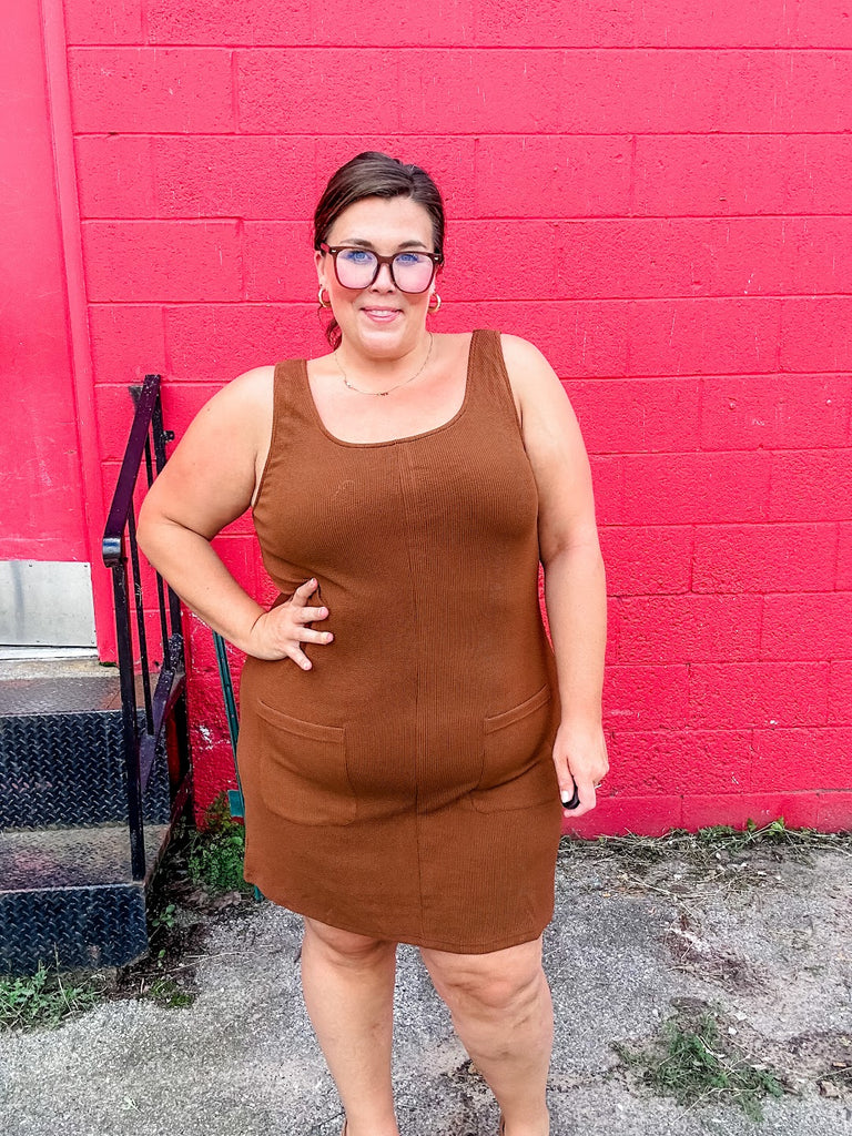 Rory Ribbed Jumper Dress in Chocolate (S-3XL)-180 Dresses-Jess Lea Wholesale-Hello Friends Boutique-Woman's Fashion Boutique Located in Traverse City, MI