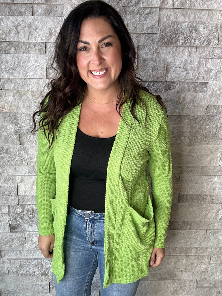The Lola Cardigan in Lime Green (OS-Plus)-160 Cardigans/Kimonos-Blakeley-Hello Friends Boutique-Woman's Fashion Boutique Located in Traverse City, MI