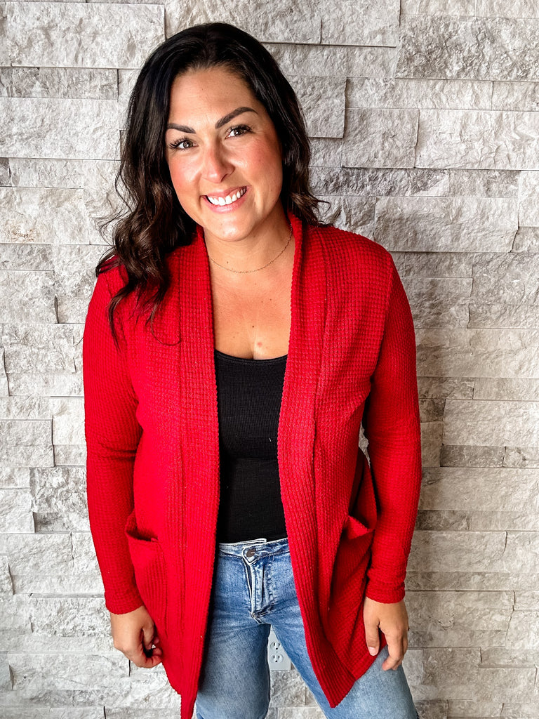 The Lola Cardigan in Red (OS-Plus)-160 Cardigans/Kimonos-Blakeley-Hello Friends Boutique-Woman's Fashion Boutique Located in Traverse City, MI