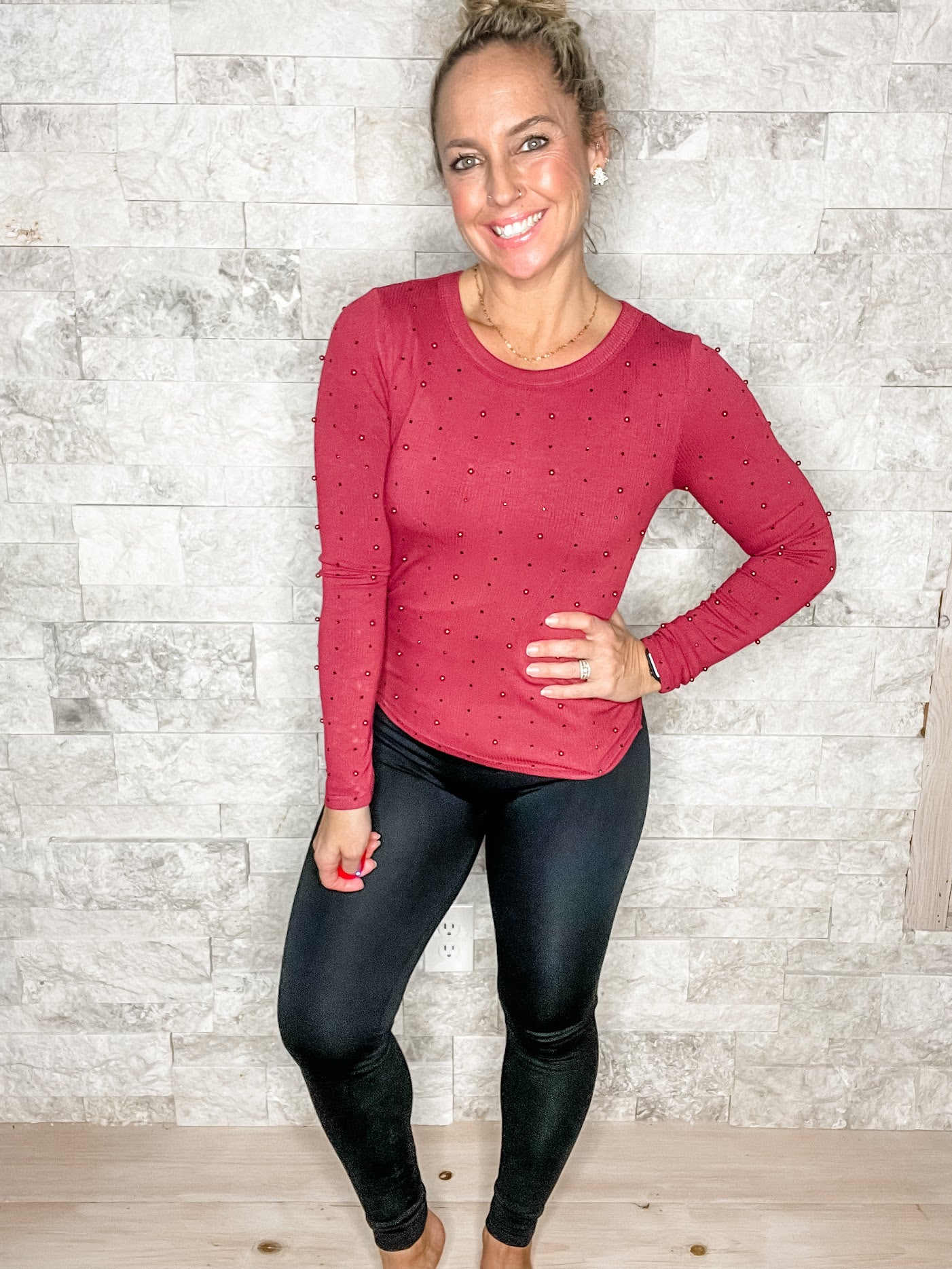Be Someone Top in Burgundy (S-3XL)-110 Long Sleeves-White Birch-Hello Friends Boutique-Woman's Fashion Boutique Located in Traverse City, MI