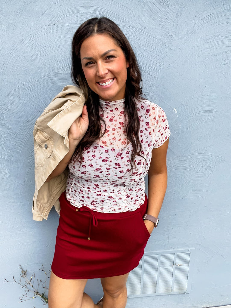 Well Loved Ribbed Skort in Burgundy (S-3XL)-220 Shorts/Skirts/Skorts-Jess Lea Wholesale-Hello Friends Boutique-Woman's Fashion Boutique Located in Traverse City, MI