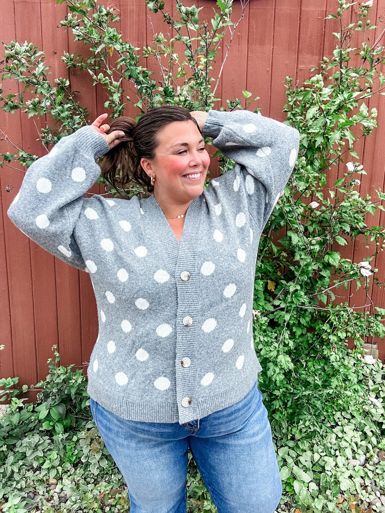 Retro Dot Statement Sweater in Charcoal (S-XL)-140 Sweaters-Staccato-Hello Friends Boutique-Woman's Fashion Boutique Located in Traverse City, MI