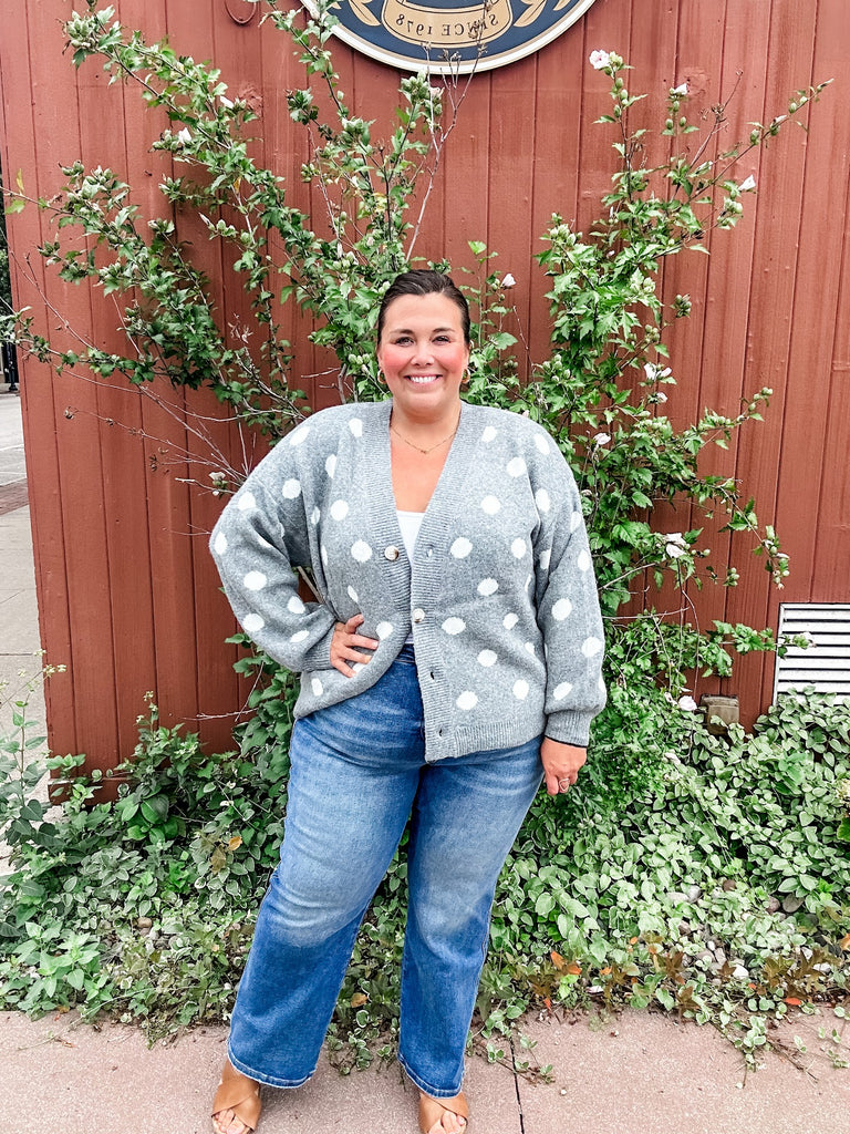 Retro Dot Statement Sweater in Charcoal (S-XL)-140 Sweaters-Staccato-Hello Friends Boutique-Woman's Fashion Boutique Located in Traverse City, MI