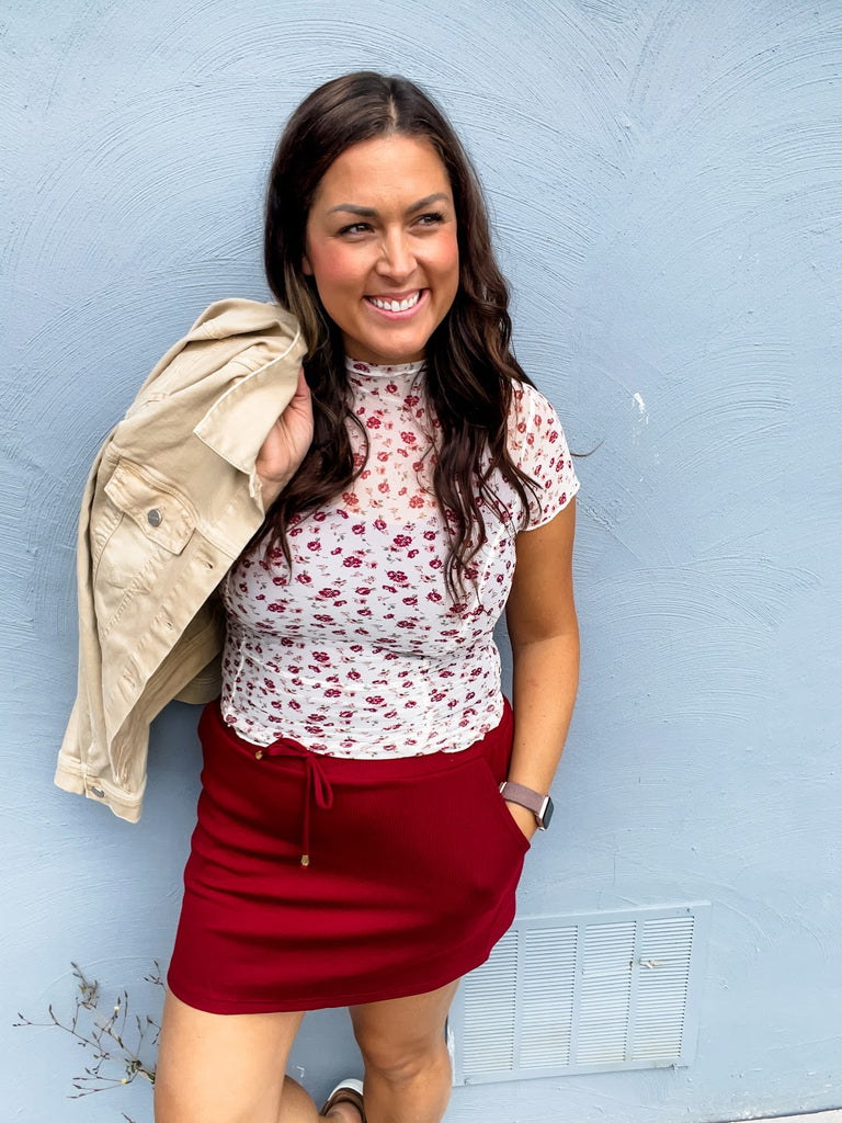 Well Loved Ribbed Skort in Burgundy (S-3XL)-220 Shorts/Skirts/Skorts-Jess Lea Wholesale-Hello Friends Boutique-Woman's Fashion Boutique Located in Traverse City, MI