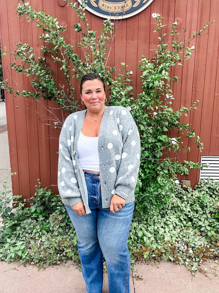 Retro Dot Statement Sweater in Charcoal (S-XL)-140 Sweaters-Staccato-Hello Friends Boutique-Woman's Fashion Boutique Located in Traverse City, MI