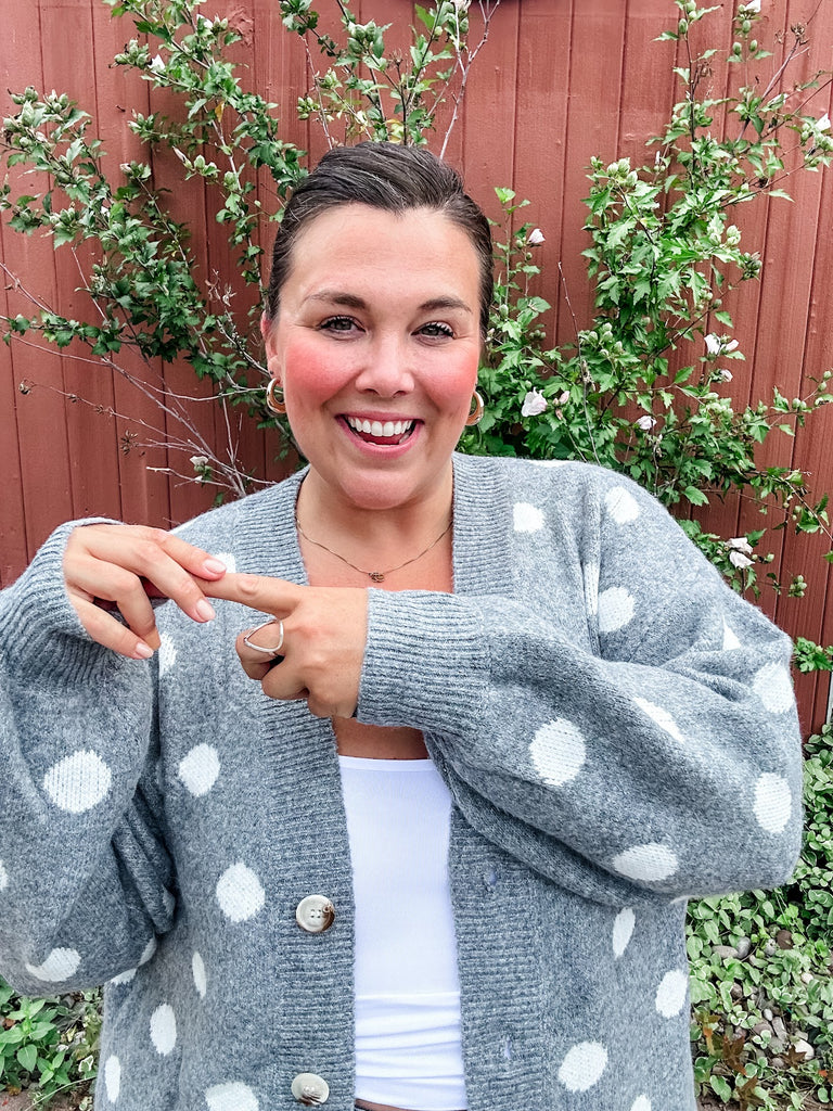 Retro Dot Statement Sweater in Charcoal (S-XL)-140 Sweaters-Staccato-Hello Friends Boutique-Woman's Fashion Boutique Located in Traverse City, MI