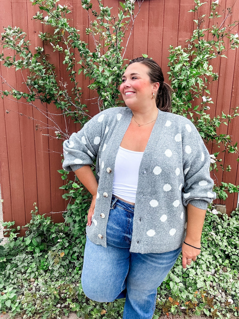 Retro Dot Statement Sweater in Charcoal (S-XL)-140 Sweaters-Staccato-Hello Friends Boutique-Woman's Fashion Boutique Located in Traverse City, MI