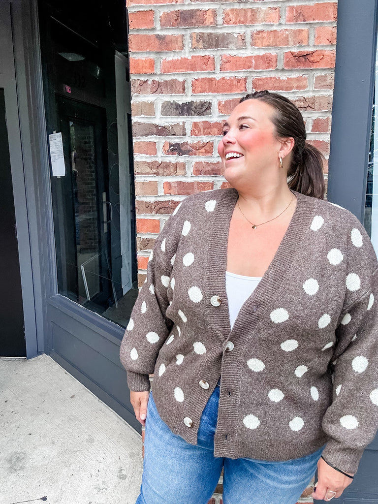 Retro Dot Statement Sweater in Dark Mocha (S-XL)-140 Sweaters-Staccato-Hello Friends Boutique-Woman's Fashion Boutique Located in Traverse City, MI