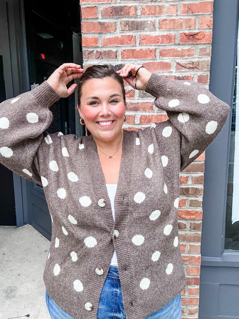 Retro Dot Statement Sweater in Dark Mocha (S-XL)-140 Sweaters-Staccato-Hello Friends Boutique-Woman's Fashion Boutique Located in Traverse City, MI