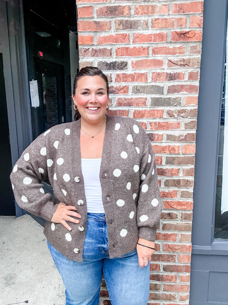 Retro Dot Statement Sweater in Dark Mocha (S-XL)-140 Sweaters-Staccato-Hello Friends Boutique-Woman's Fashion Boutique Located in Traverse City, MI