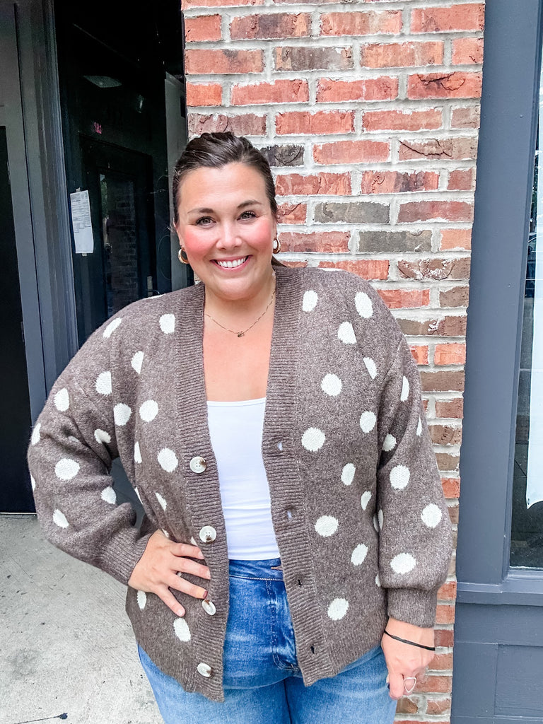 Retro Dot Statement Sweater in Dark Mocha (S-XL)-140 Sweaters-Staccato-Hello Friends Boutique-Woman's Fashion Boutique Located in Traverse City, MI