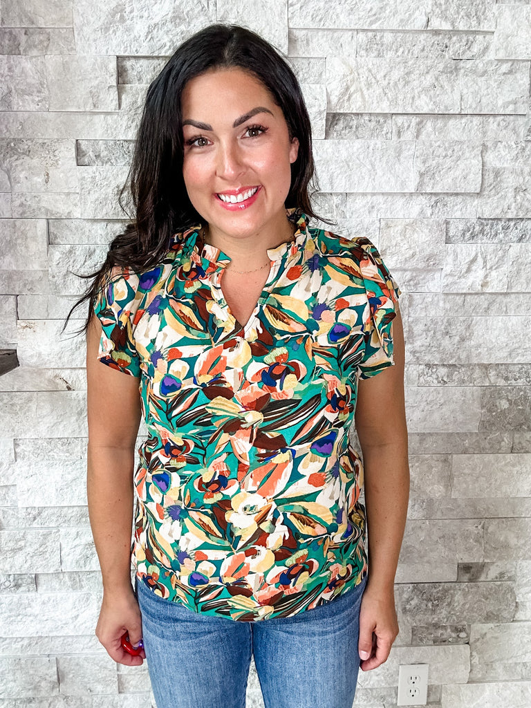 Garden Goddess Blouse (S-3XL)-100 Short Sleeve-HAPTICS-Hello Friends Boutique-Woman's Fashion Boutique Located in Traverse City, MI