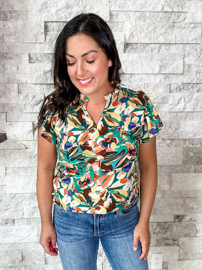 Garden Goddess Blouse (S-3XL)-100 Short Sleeve-HAPTICS-Hello Friends Boutique-Woman's Fashion Boutique Located in Traverse City, MI