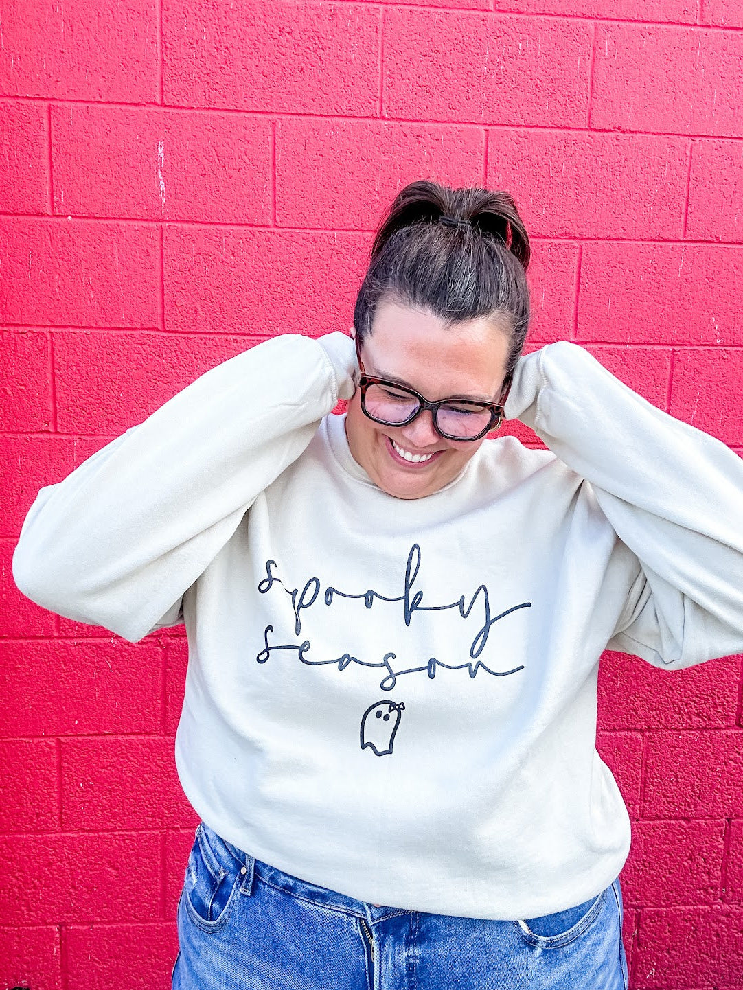 Spooky Season Ghost Sweatshirt (S-3XL)-150 Sweatshirts/Hoodies-Chloe Vs Tank-Hello Friends Boutique-Woman's Fashion Boutique Located in Traverse City, MI